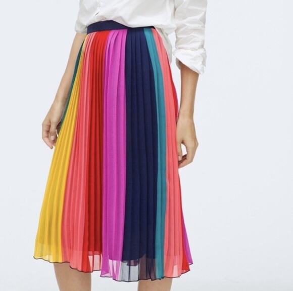 J.CREW Dresses & Skirts - NWT J Crew Sunburst Pleated Rainbow Midi Skirt Bold Multicolor Colorblock [4]